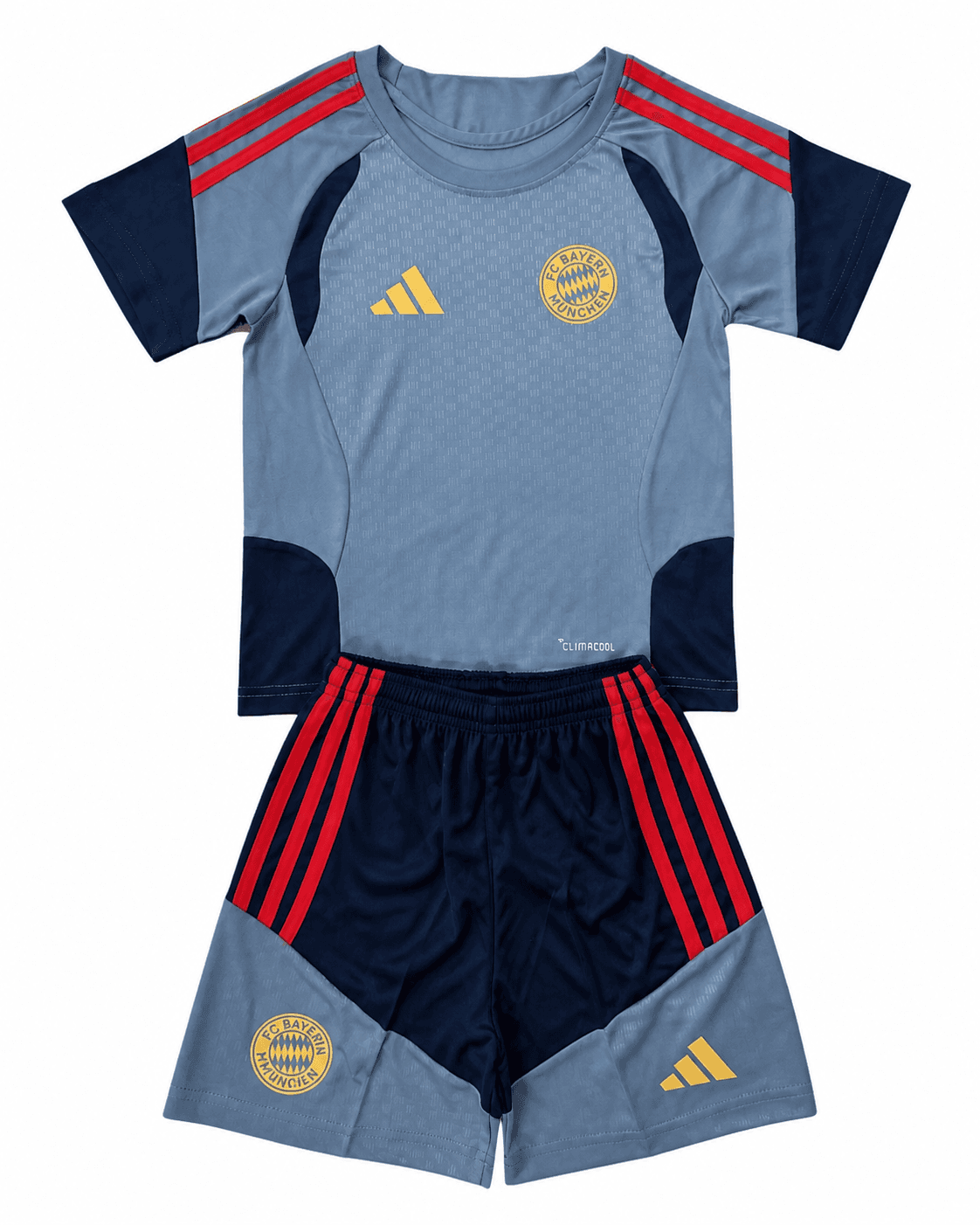 Ensemble maillot short Bayern Munich 2026/2027 Entraînement enfant bleu et gris face